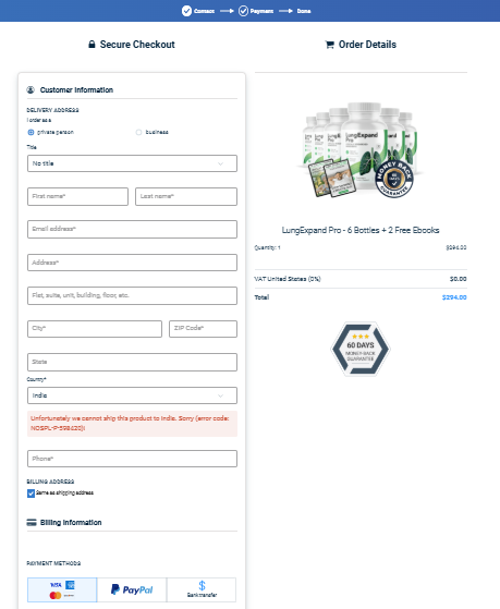 LungExpand Pro payment method
